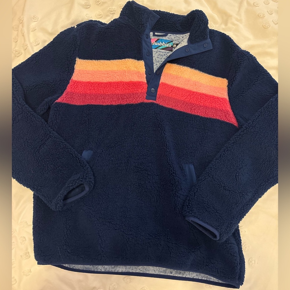 Chubbies Fleece Quarter Button Up Jacket: Navy with Pink Stripes
